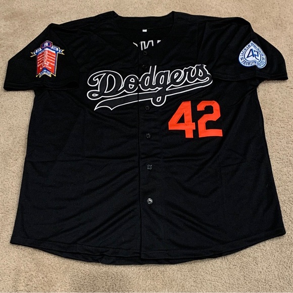 Jackie Robinson Los Angeles Dodgers Jersey Mens XL NWT BLACK with #42 Patch - Picture 1 of 12
